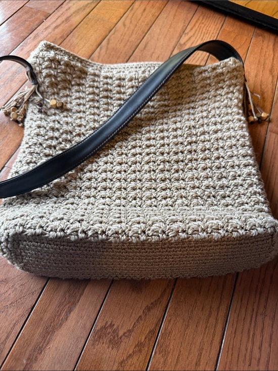 The Sak Handbags - The Sak Beige Woven Crochet Shoulder Bag with Black Strap